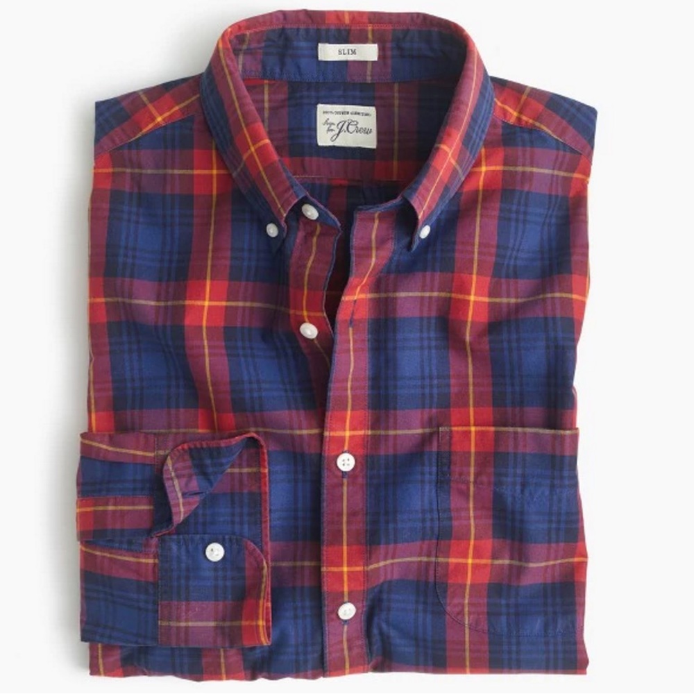 J. Crew Men’s Blue & Red Plaid Fall Button Down Long Sleeve Shirt